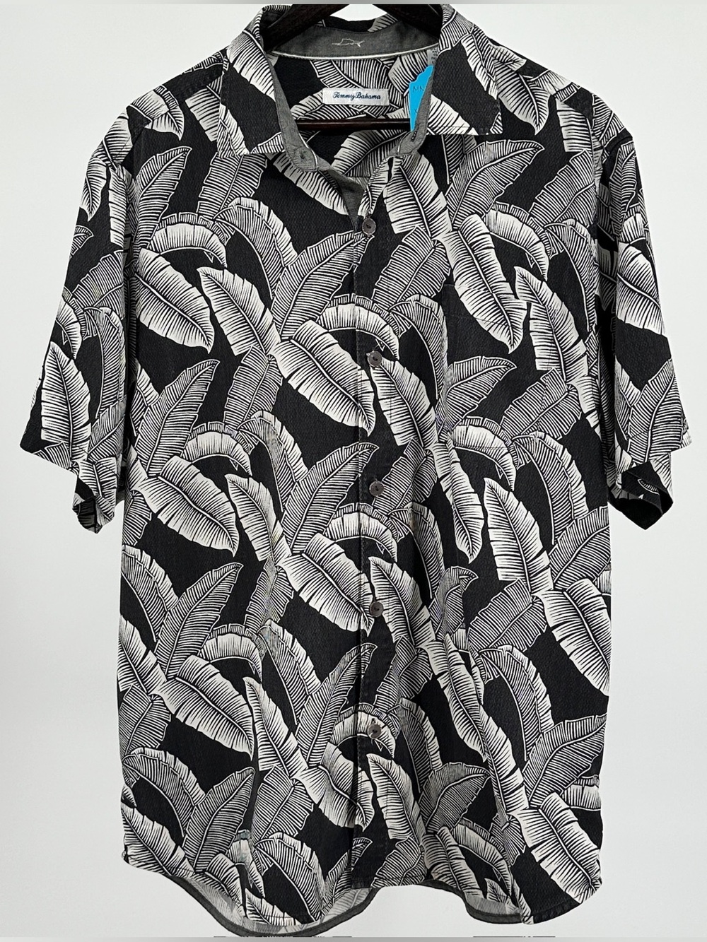 Tommy Bahama Silk Blend Camp Shirt XLT Charcoal Gray Tropical Banana Leaf Shirt - Picture 3 of 7